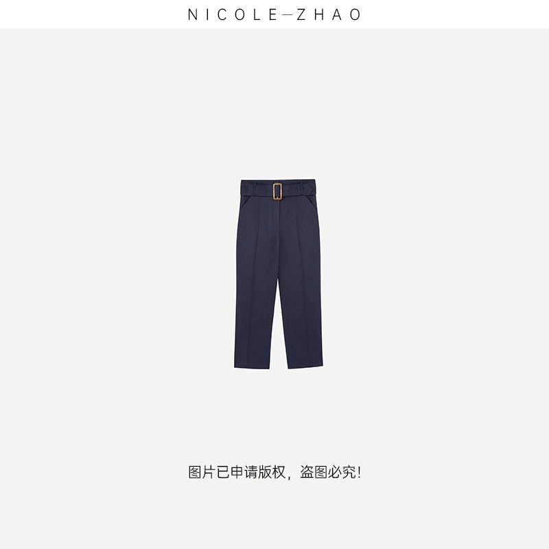KZ2072【贵姐NICOLE】高端定制修身百搭直筒时尚带腰带休闲裤