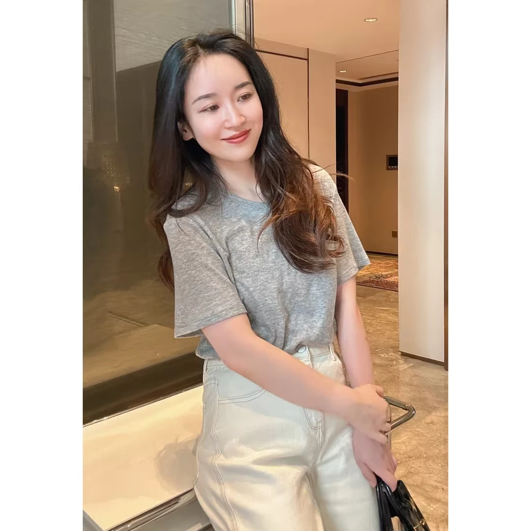 SH0931/SH0932U【NICOLE.ZHAO】设计师款圆领纯色针织短袖上衣白色