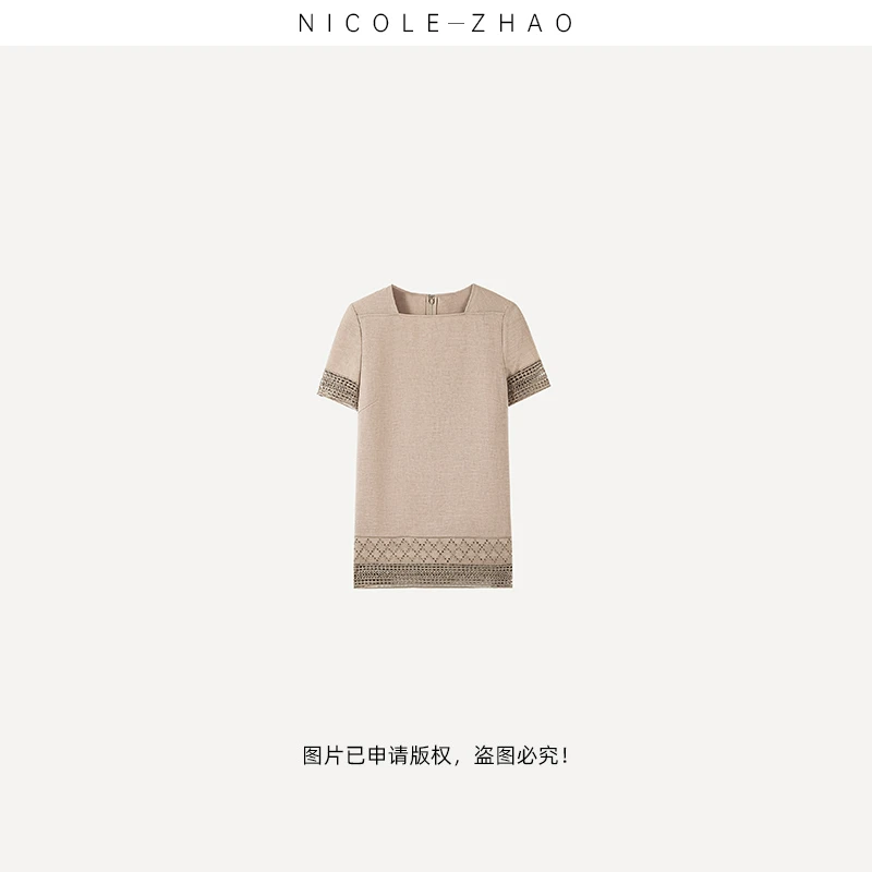S22061【贵姐NICOLE】设计感宽松休闲气质百搭套头亚麻短袖