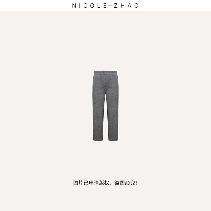 NZ0426【贵姐NICOLE】高端设计师款修身方格休闲西装裤气质