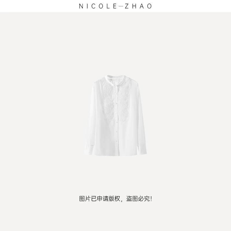 NZ0723【贵姐NICOLE】(无领)设计师款轻奢时尚休闲气质衬衫女衬衫