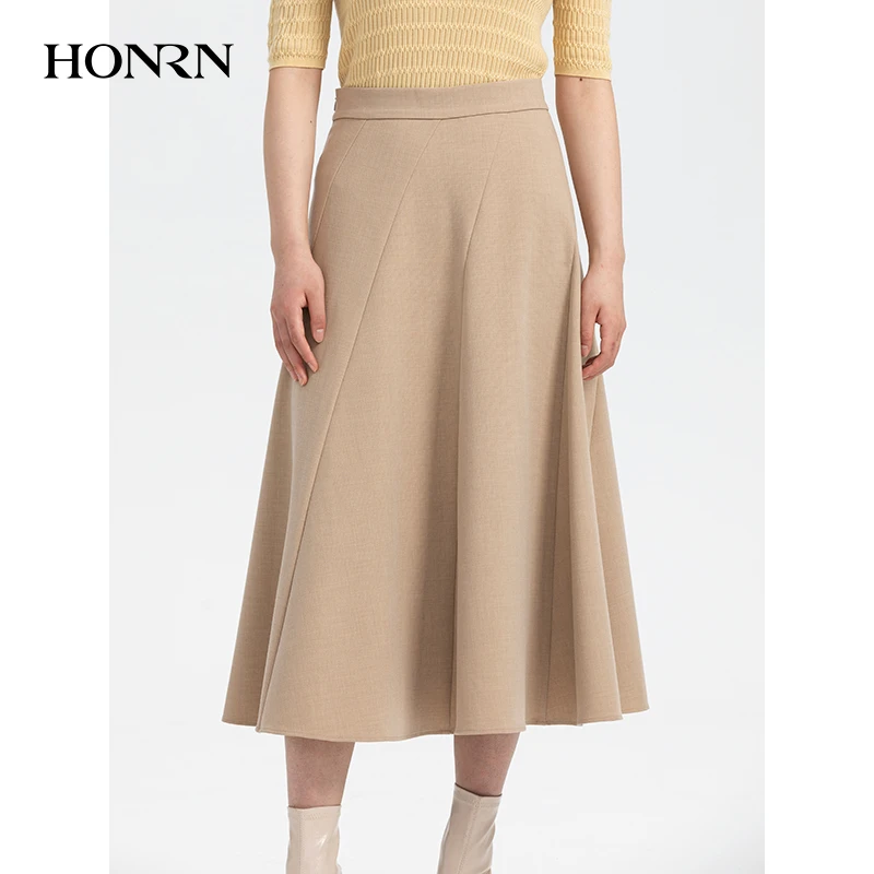 HONRN/红人气质a字修身显瘦裙子半身裙垂坠感长款女早秋HH33OQ492