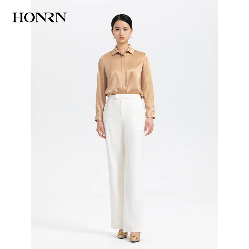 HONRN/红人白色宽松羊毛显瘦垂感直筒阔腿休闲裤女早秋HH33OK128