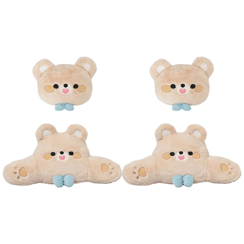 汽车头枕毛绒绣花蝴蝶结小熊车用舒适颈枕靠垫可爱卡通车载腰靠