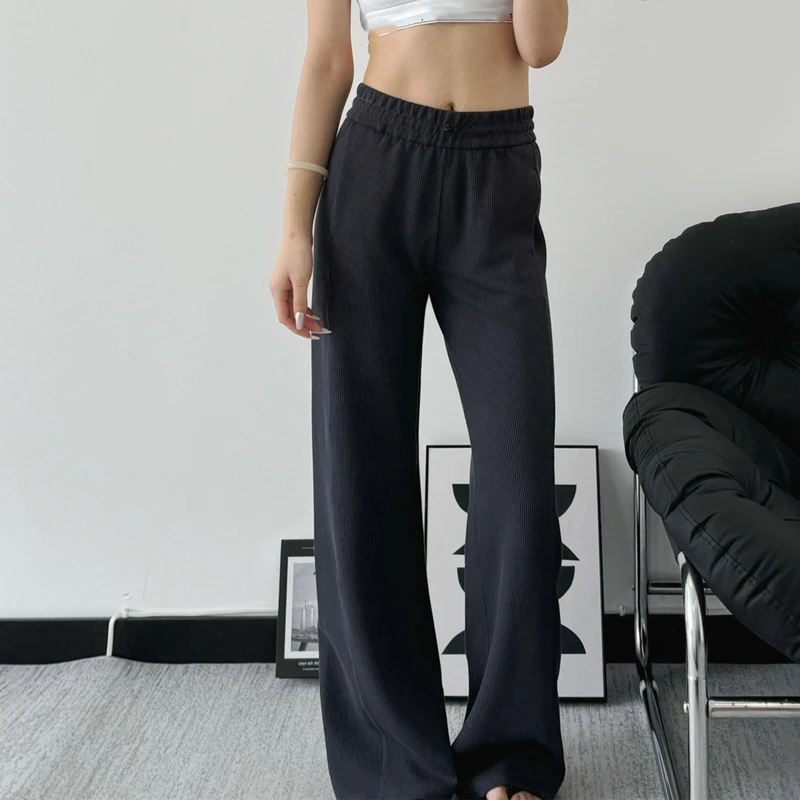 AOJK新款窄版直筒裤女生运动裤抗皱宽松遮肉纯色阔腿裤子女款显瘦