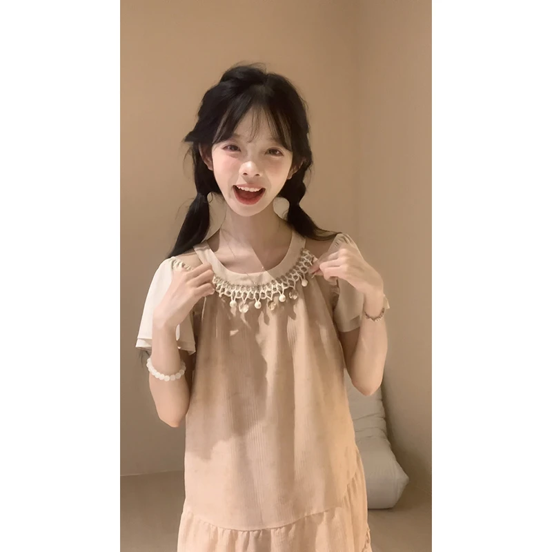 【加加不加班】甜美风流苏无袖连衣裙女夏季内搭短袖上衣套装L72