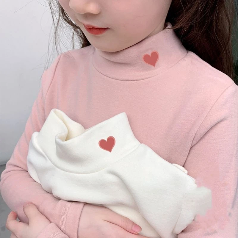 女童德绒长袖T恤冬季洋气半高领磨毛打底衫宝宝内搭加绒秋冬上衣