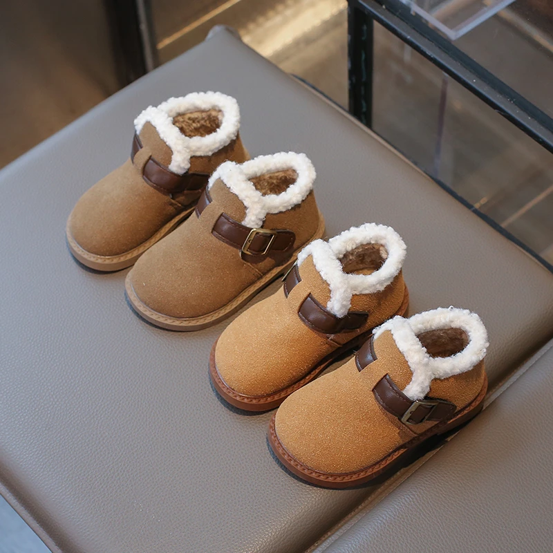 儿童棉鞋加绒保暖高帮女童棉靴2024冬款女孩软底小黄靴加厚雪地靴