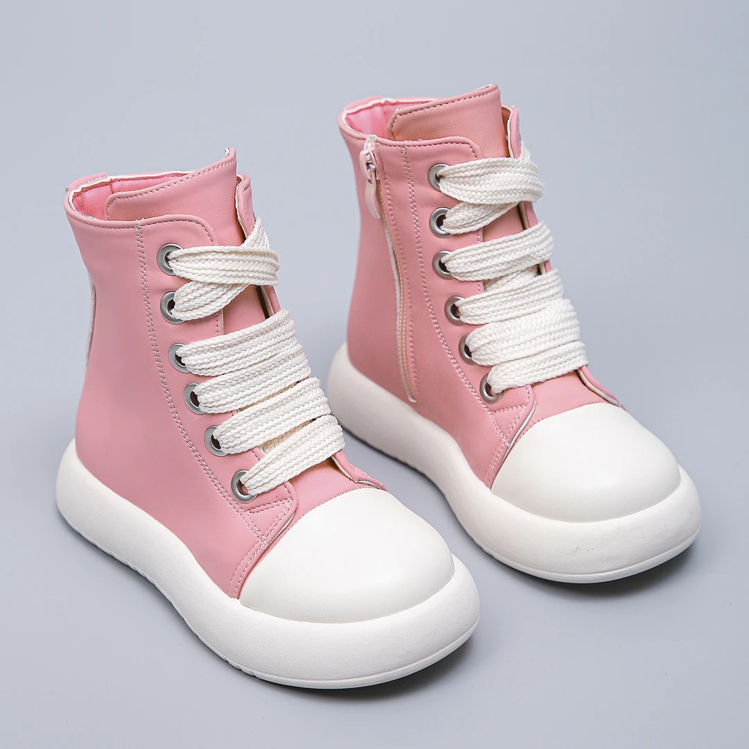 儿童靴子2024秋冬新款女童时尚马丁靴女孩高帮皮靴男童软底中筒靴