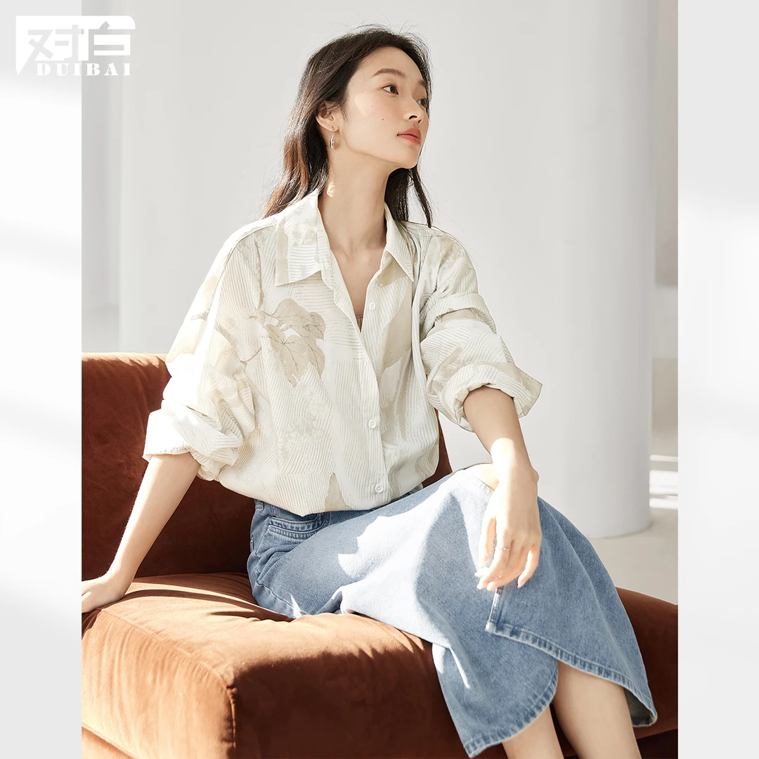 对白欧若风轻原创印花长袖衬衫女2025春秋季新款气质优雅漂亮上衣