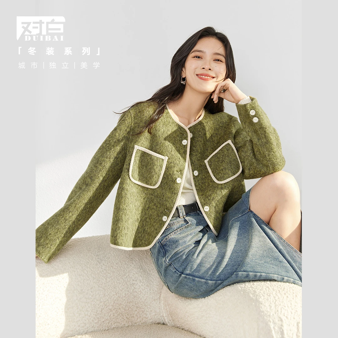 对白高级感双面呢短款大衣女2023秋冬新款赫本小香风DYZB-DDN017
