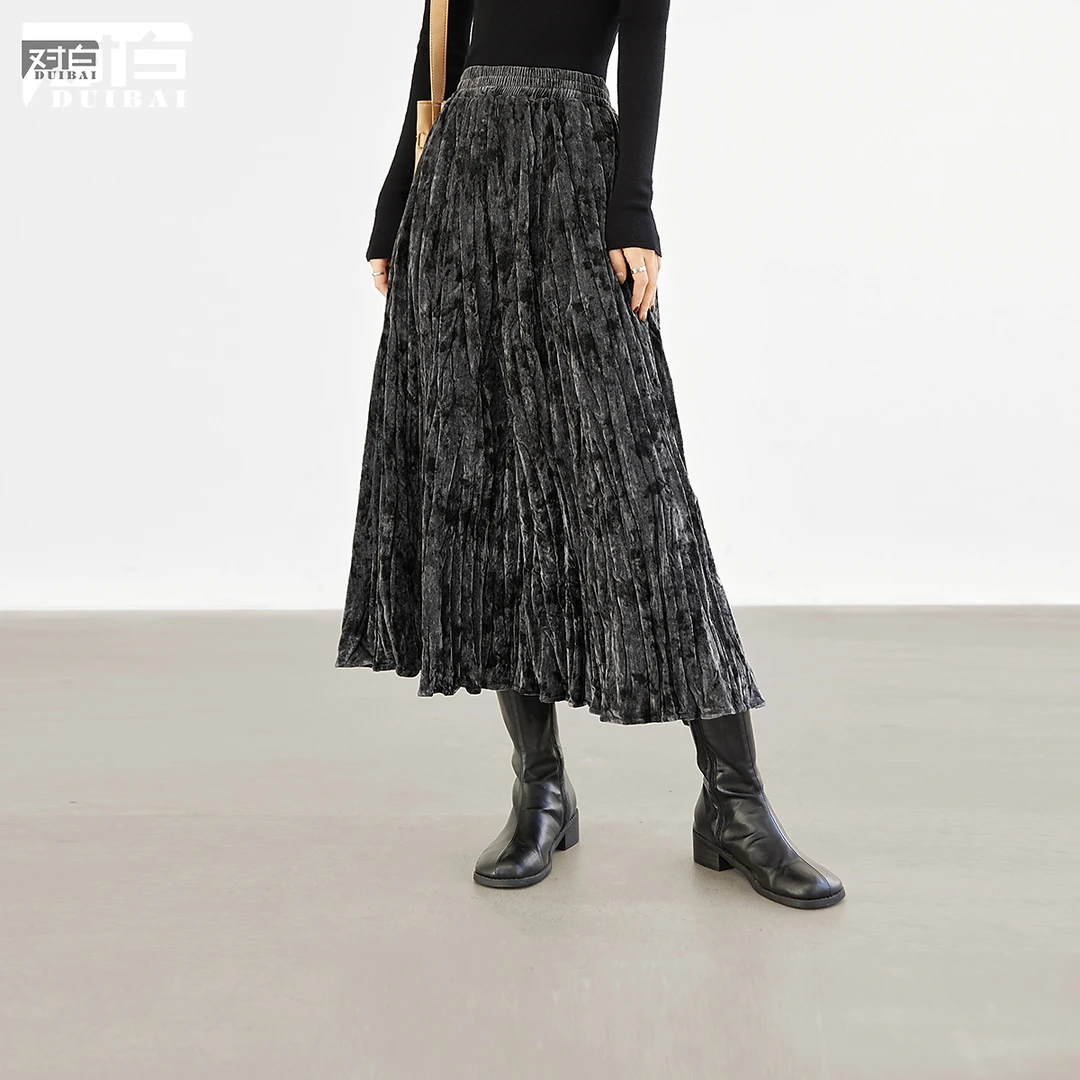 对白新中式垂感A字半身裙女2025秋冬新款松紧腰优雅通勤显瘦长裙