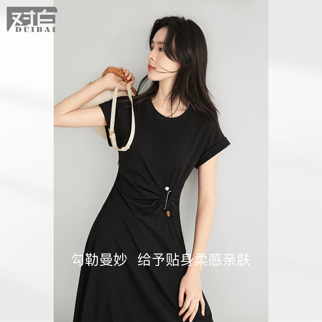 对白高级感收腰黑色连衣裙女2024年夏季新款气质DBDY-EDQ113
