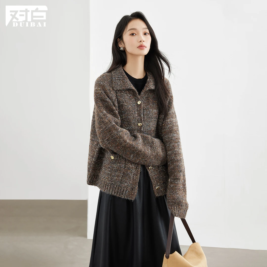 对白时髦慵懒星点花纱毛衣外套女2024冬季新款复古DYZB-EDE141