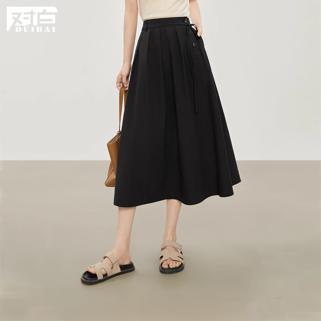 对白设褶a字半身裙女2024夏季新款复古纯棉显瘦DBDY-EDS038