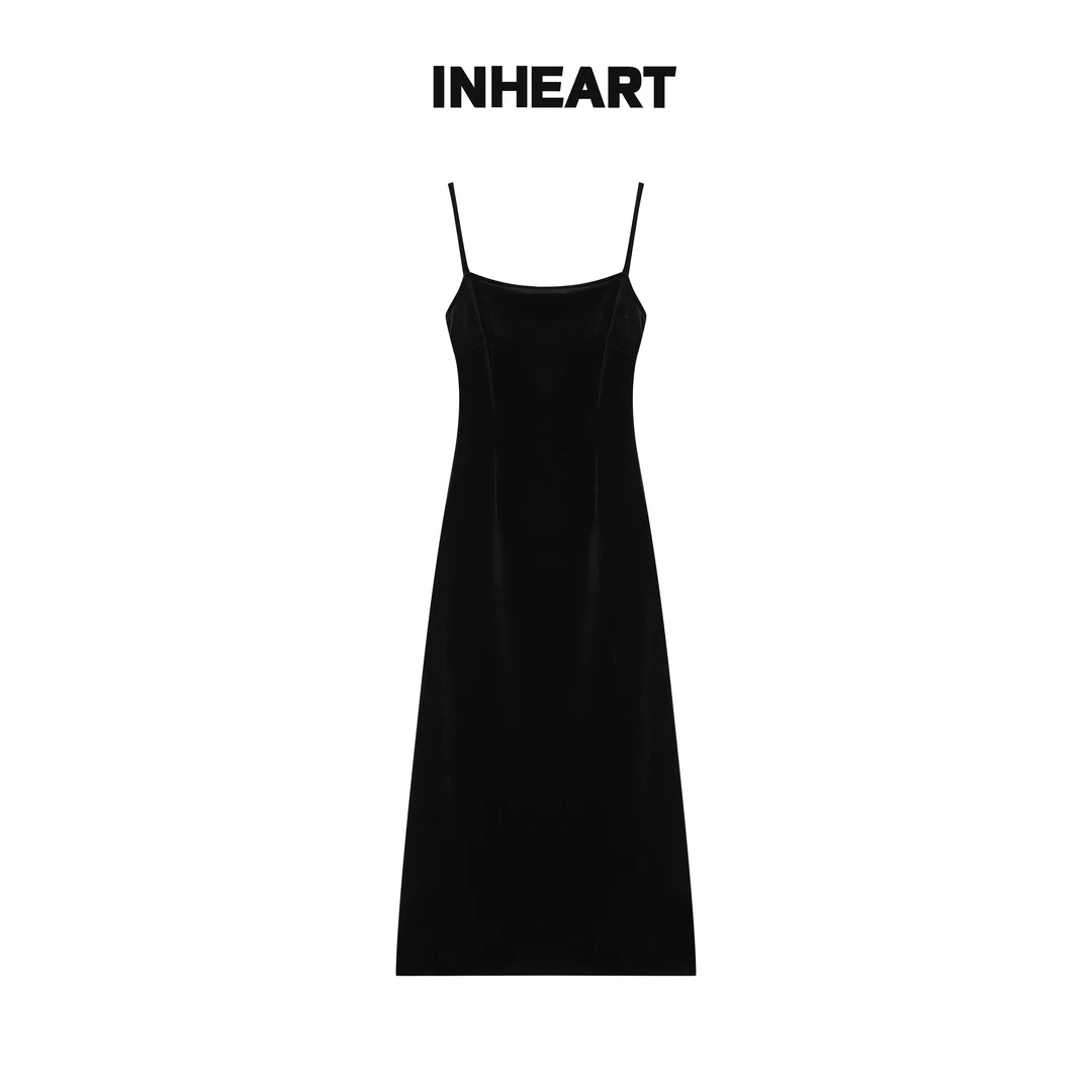 詹很可爱【】黑色显瘦气质复古时尚无袖连衣裙76234L1243