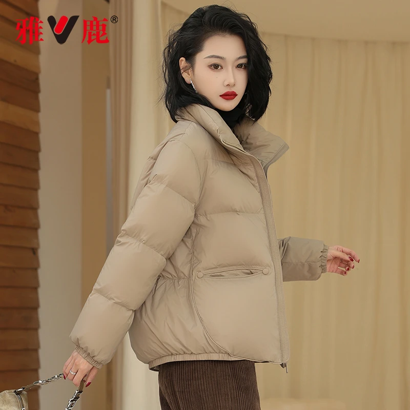 V/雅鹿YLH01Z19600 羽绒服女短款秋冬新款时尚立领加厚面包服外套