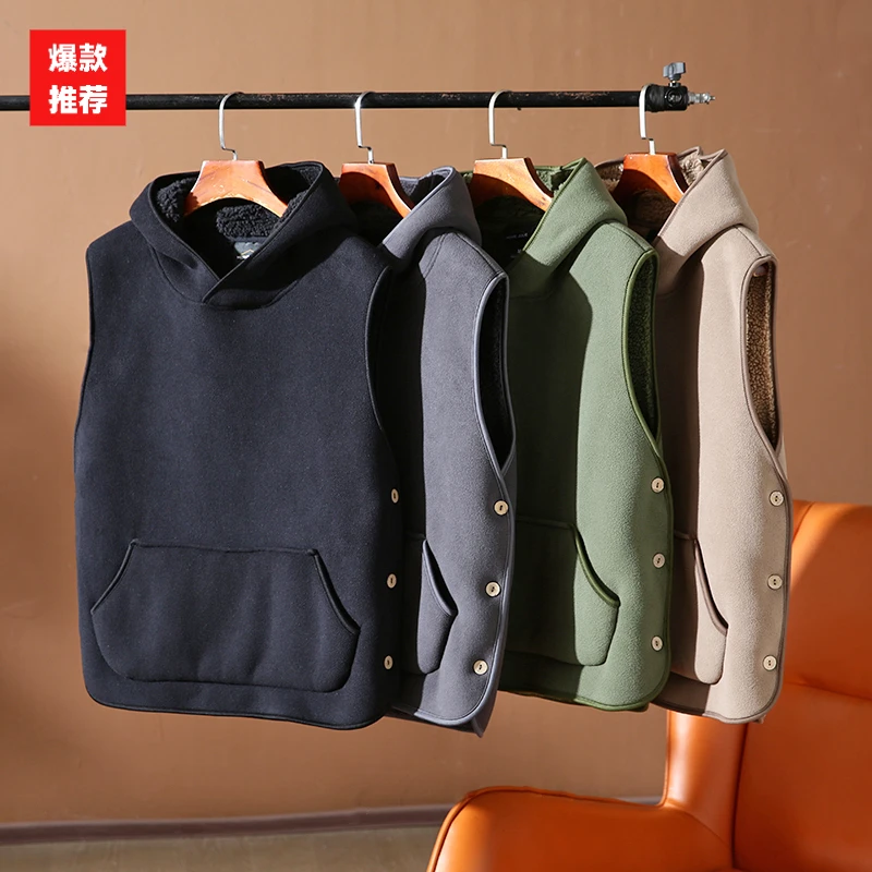 2023冬季爆款2023爆款秋冬加绒加厚连帽马甲男士运动休闲保暖背