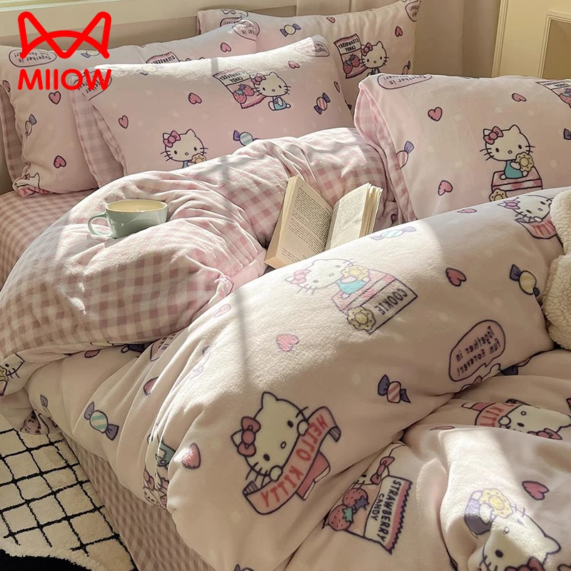 猫人加厚牛奶绒床上四件套冬季双面蓄热保暖床上用品被套床单床笠