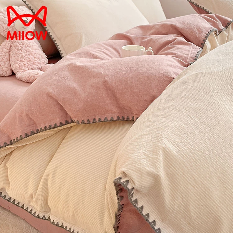 猫人简约纯棉四件套100全棉床单轻奢被套学生宿舍三件套床上用品4