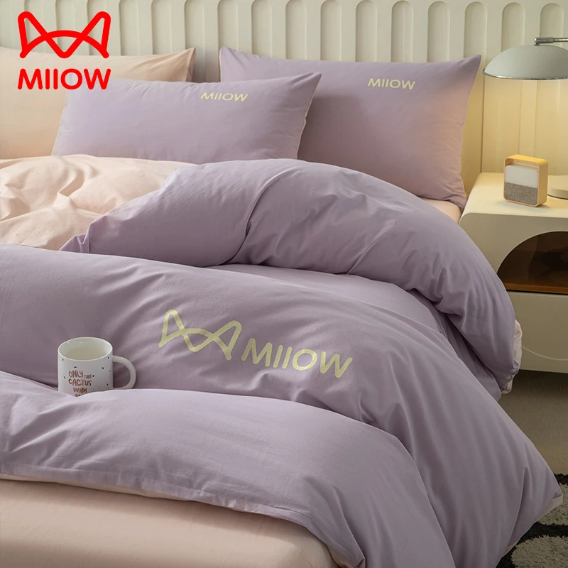 猫人简约全棉水洗棉四件套纯棉2023新款床单被套床上用品三件套4