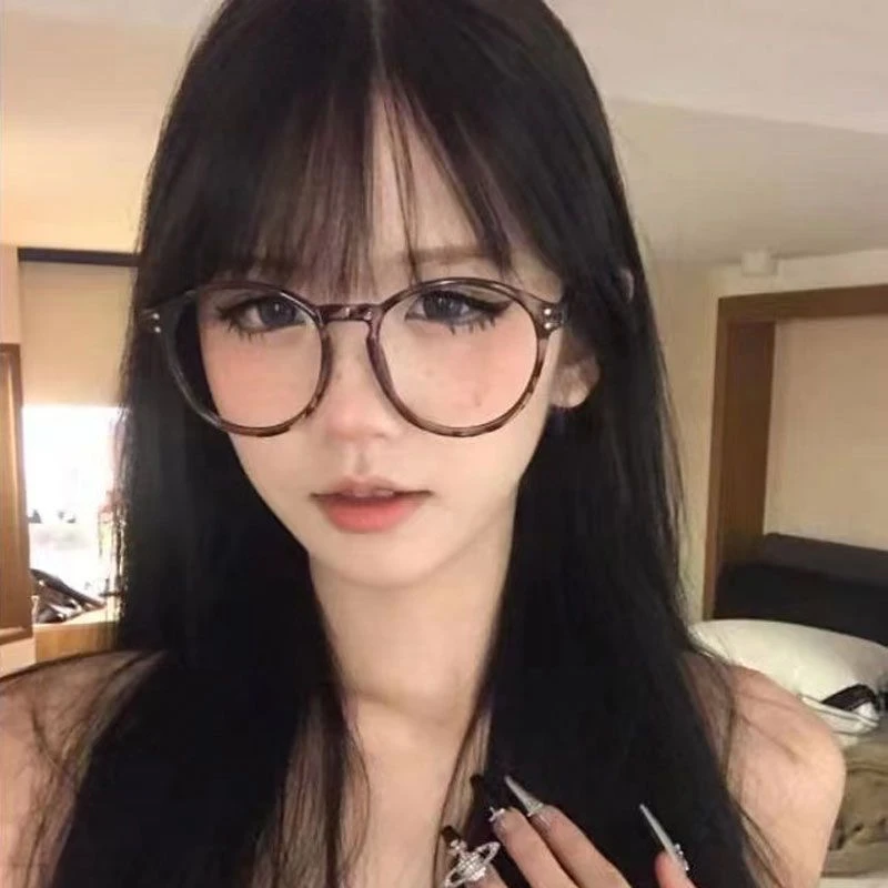 井川里予同款抖音网红纯欲豹纹大框圆形眼镜女近视ins风素颜神器