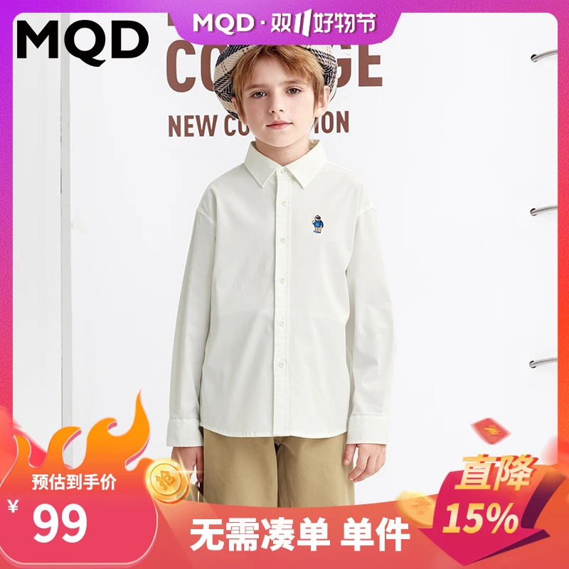 MQD童装儿童春秋新款小熊绣标长袖翻领衬衫宝宝休闲上衣9633W0102