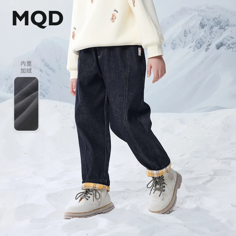MQD童装儿童24冬季新品学院风潮酷休闲加绒牛仔裤9644W1421