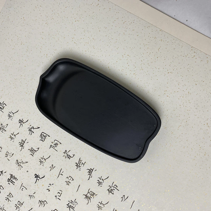 歙砚13.6*7.2*1.8cm龙潭坑黑龙潭天然砚石手工制作莲花写经砚