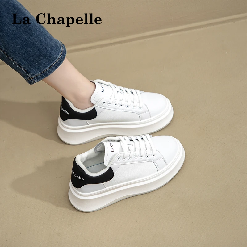 拉夏贝尔2023秋季新款厚底增高小白鞋女百搭运动休闲板鞋LXPE001