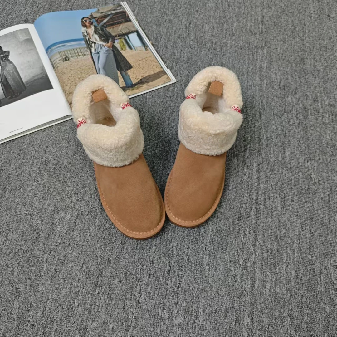 2147余小鱼 栗子色短靴翻毛穗带休闲百搭保暖冬季雪地靴女