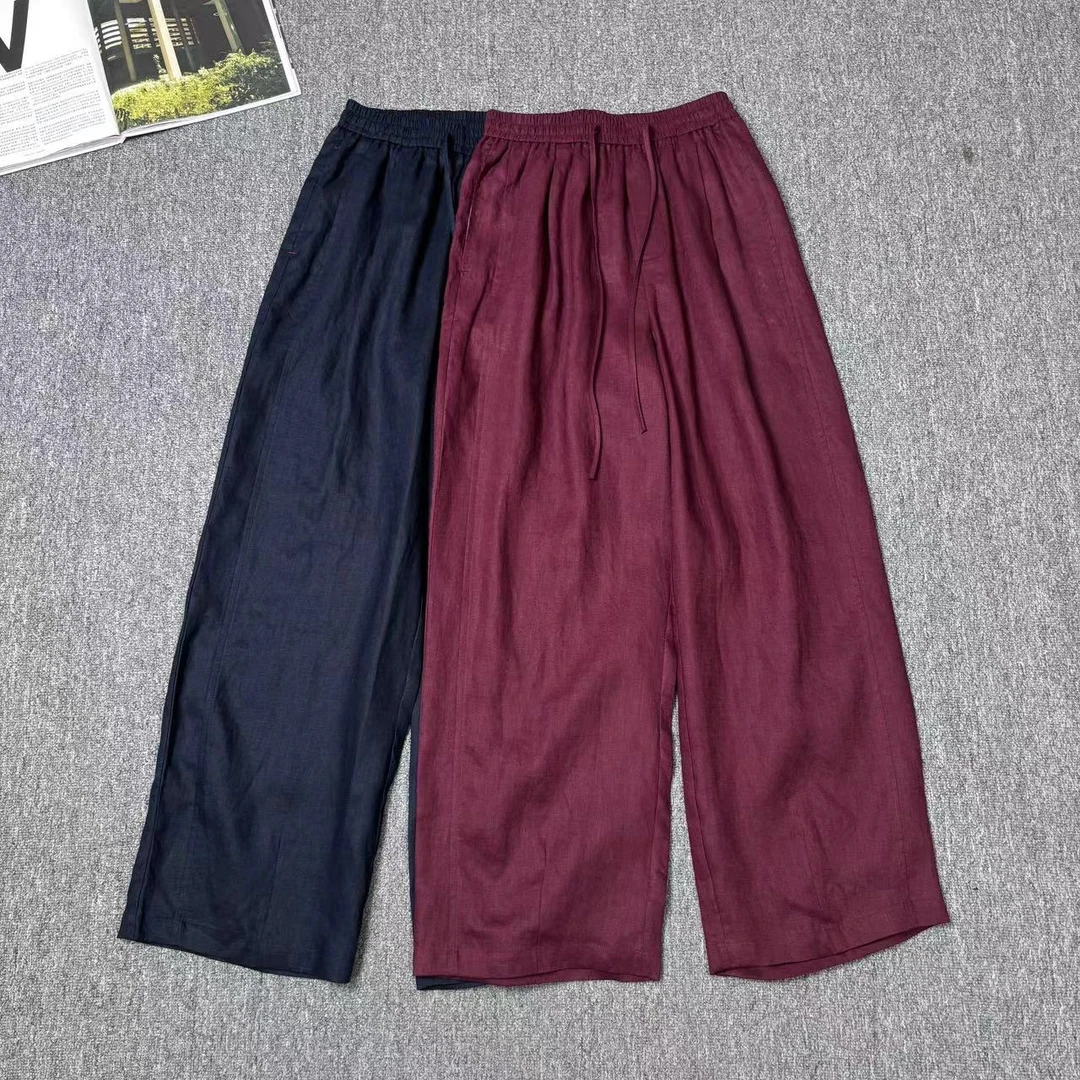 83041余小鱼 两色纯色松紧腰抽绳系带小众设计百搭阔腿休闲裤女装
