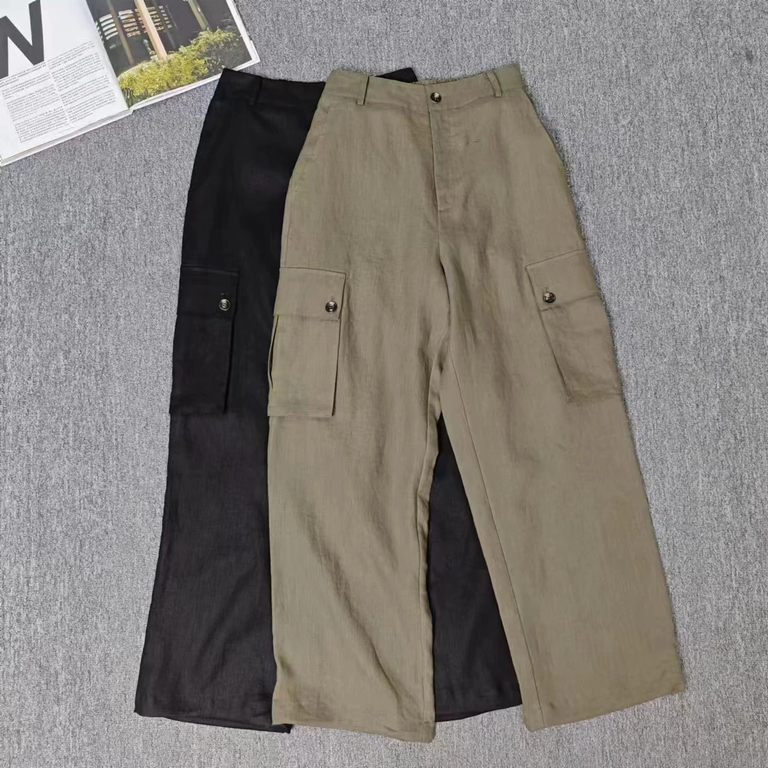 82769余小鱼 两色纯色工装大口袋韩系设计舒适休闲百搭休闲裤女装