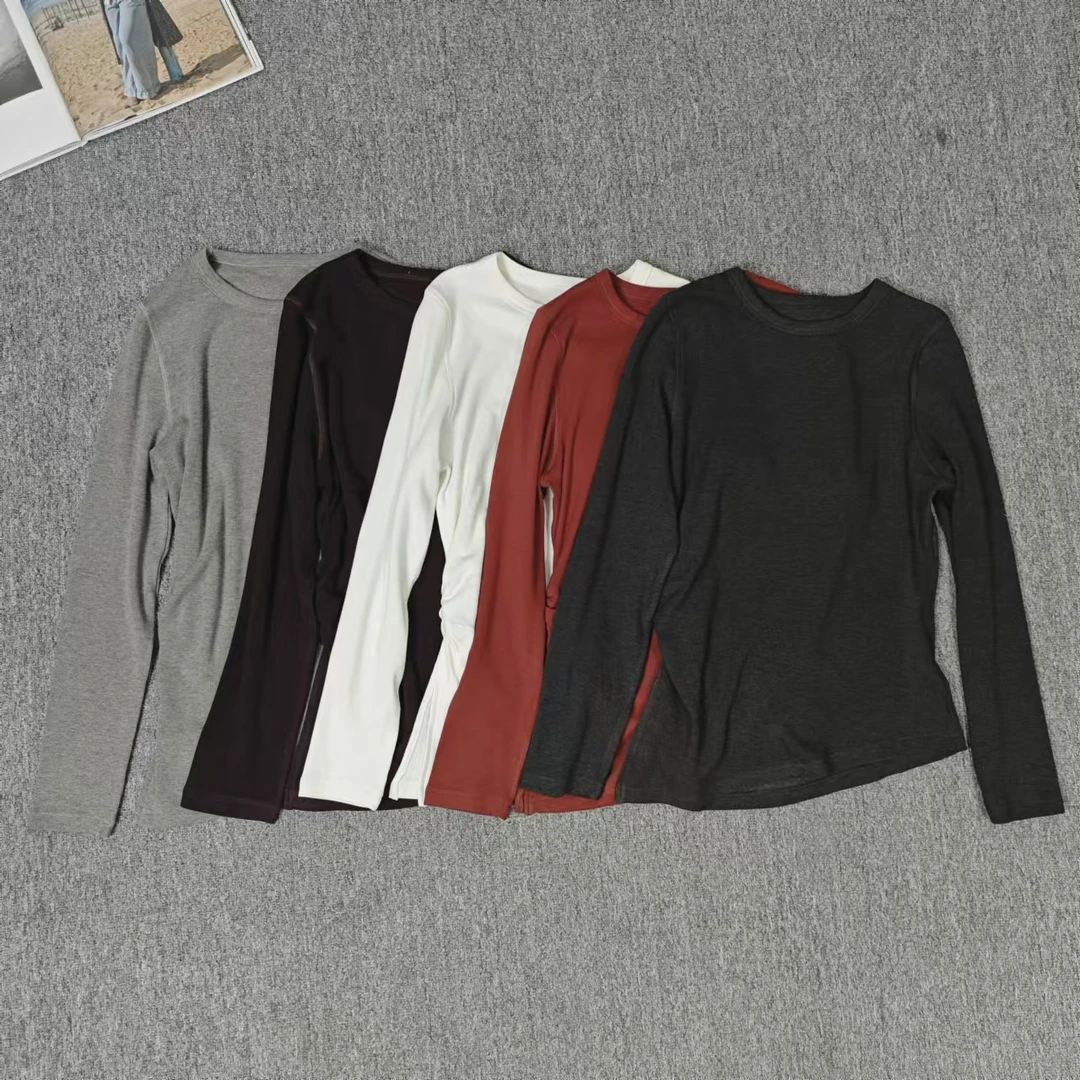 83960余小鱼 五色打底圆领下摆斜切开叉长袖百搭韩系内搭T恤女装