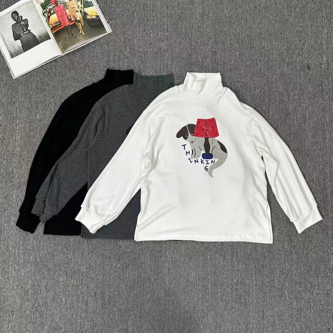 83127余小鱼 三色台灯小狗高领舒适韩系简约休闲百搭T恤女装