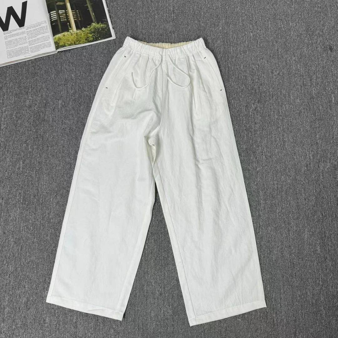 12942余小鱼 白色松紧腰黑线简约显瘦小众韩系休闲百搭休闲裤女装