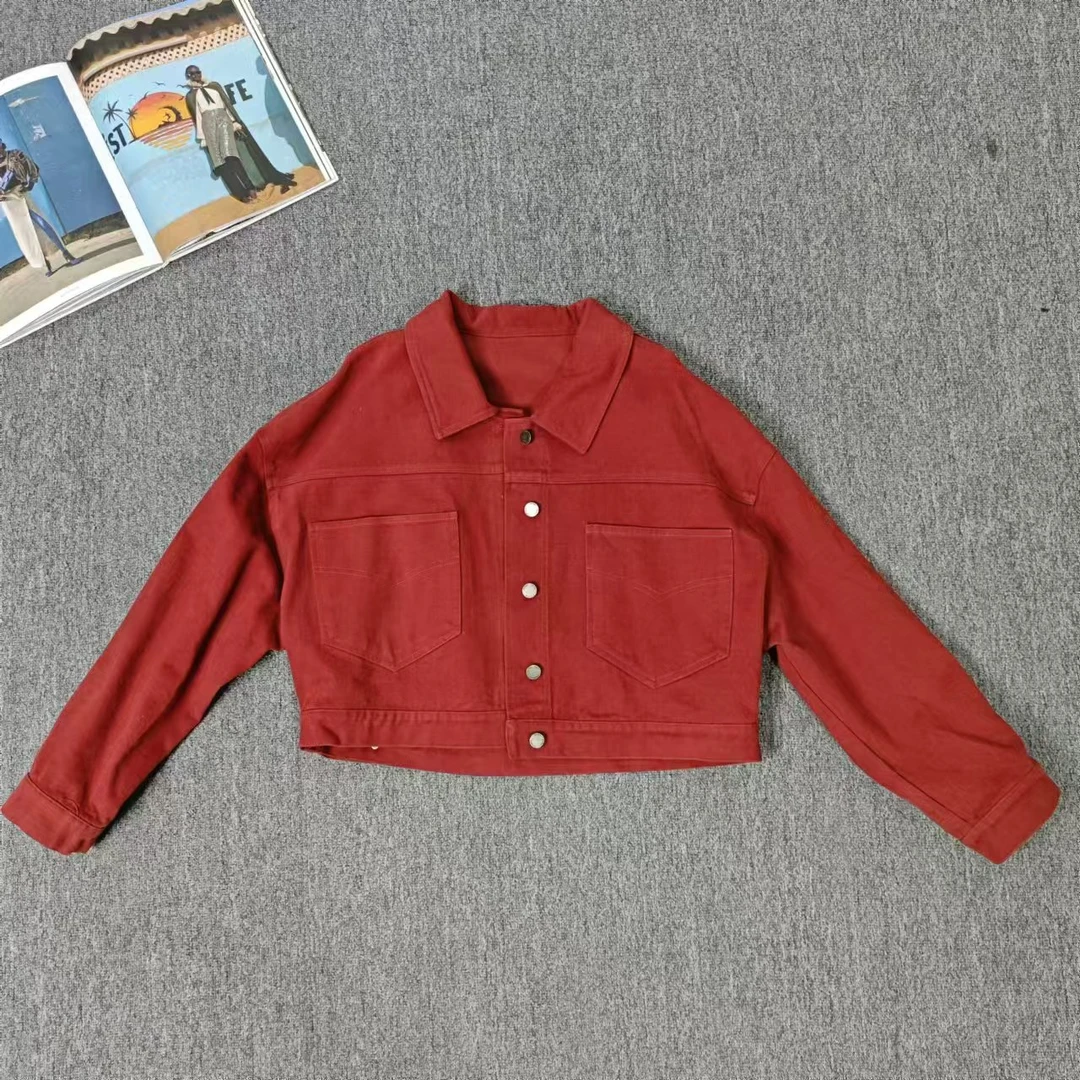 80222余小鱼 红色纯色单排扣大口袋休闲韩系时尚立领外套秋冬女装