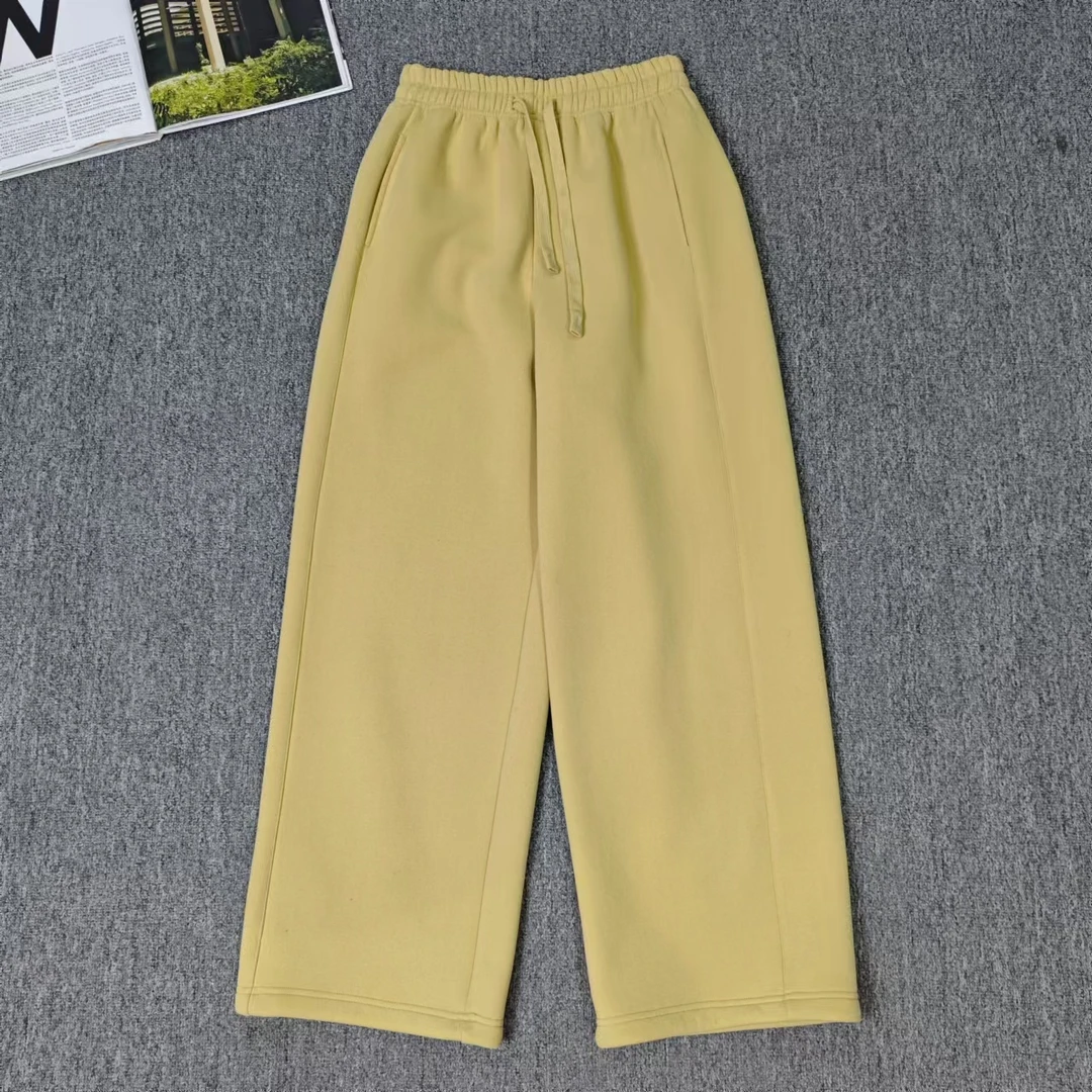 84010余小鱼 【小布丁】黄色松紧腰抽绳纯色韩系秋冬加绒休闲裤女装