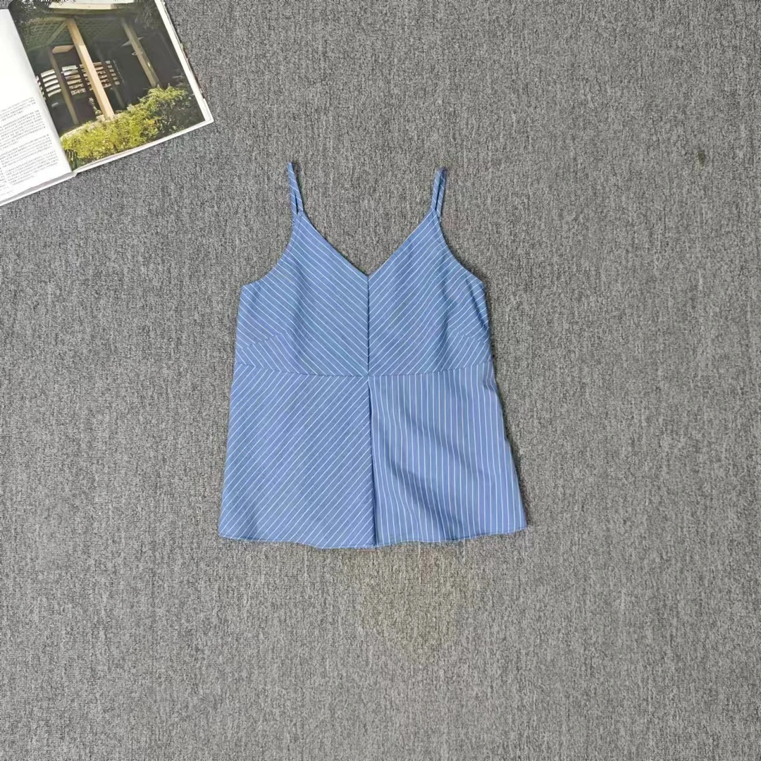 83015余小鱼 蓝色条纹气质舒适休闲时尚夏季韩版无袖吊带背心女装