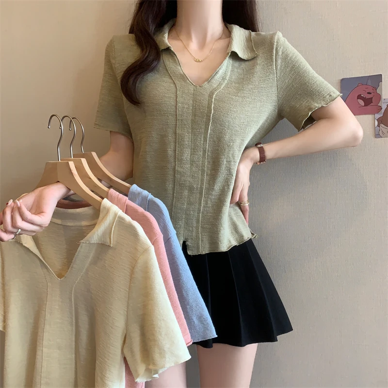 Y胖MM大码夏季新款正肩V领显瘦短袖简约宽松休闲百搭女装上衣T恤