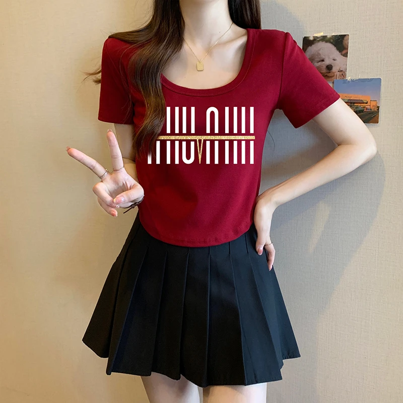 K大码夏季短袖T恤女胖mm遮肚上衣藏肉百搭不规则巨显瘦内搭打底衫
