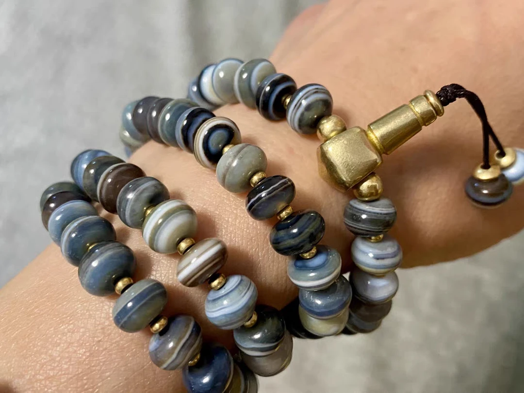 铜合金手链 天然药师珠 108颗