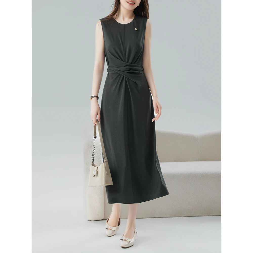 老敏哥 进口醋酸凉爽丝滑无袖别致设计感法式气质裙子女S04196091