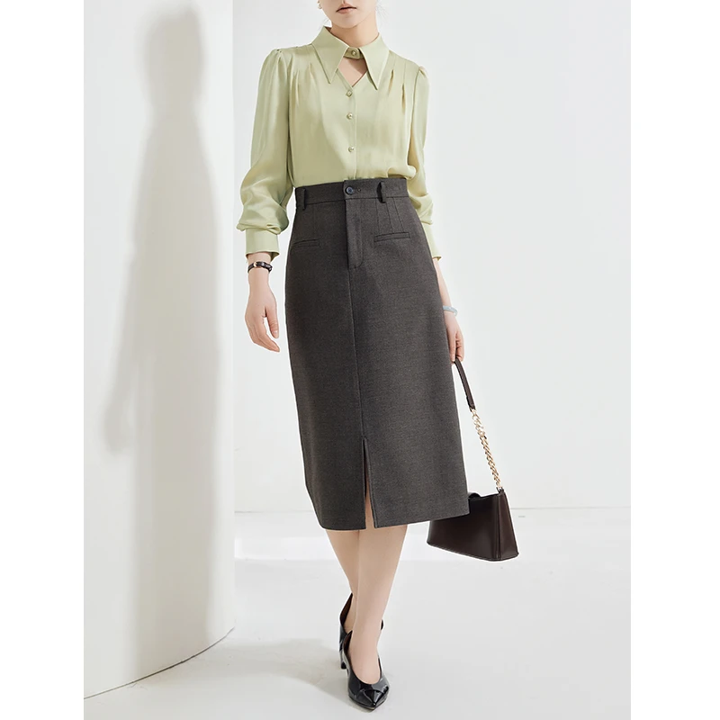 老敏哥Wang能搭公爵夫人 意大利进口羊毛混纺裙子半身裙S01019239