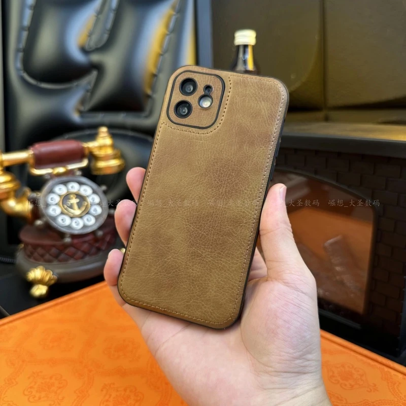 【 牛皮纹边框+全包防摔】适用于苹果11高档商务手机壳防指纹