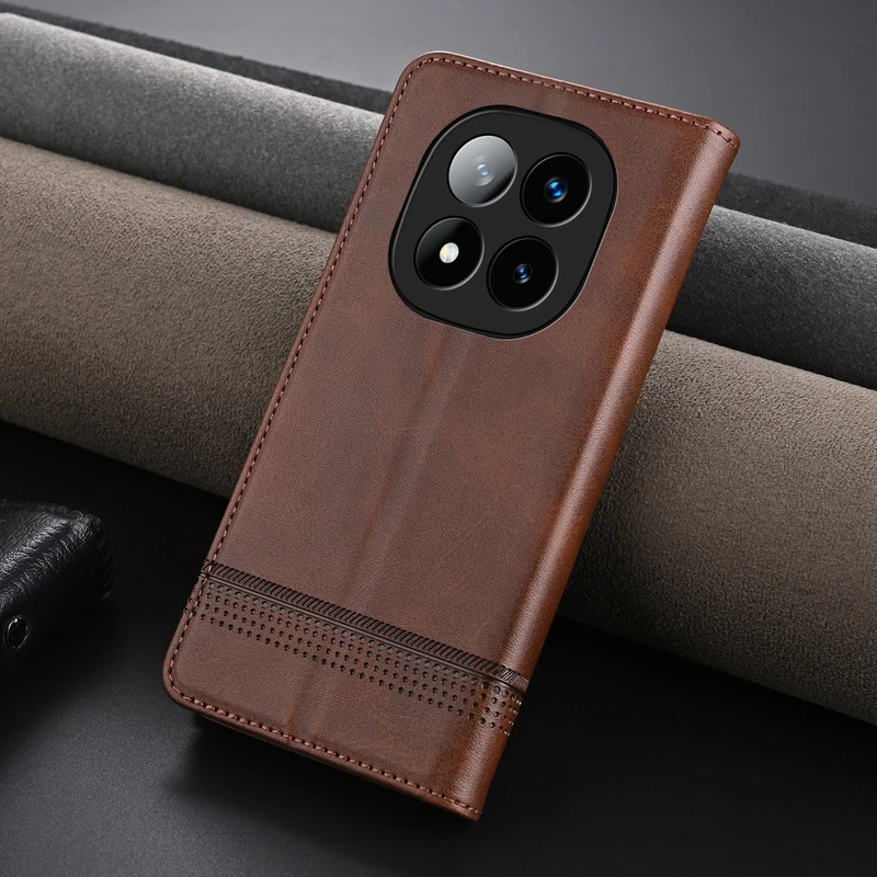 【高档牛纹+磁吸翻盖皮套】适用红米Note14Pro+手机壳商务全包防摔