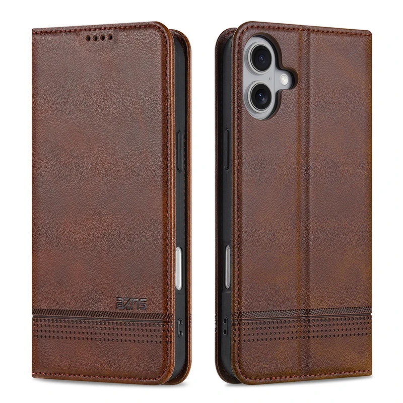 【高档牛纹+磁吸翻盖皮套】适用苹果16手机壳男女·商务全包防摔