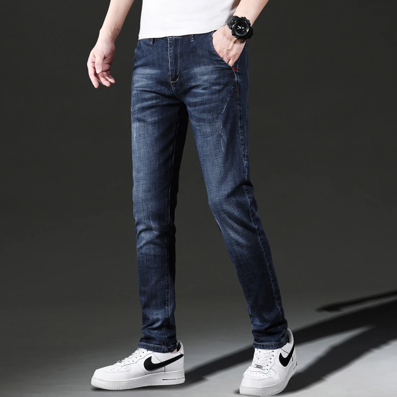 【现货秒发】春季新款高弹力修身小脚牛仔裤男款复古蓝长裤子潮男装
