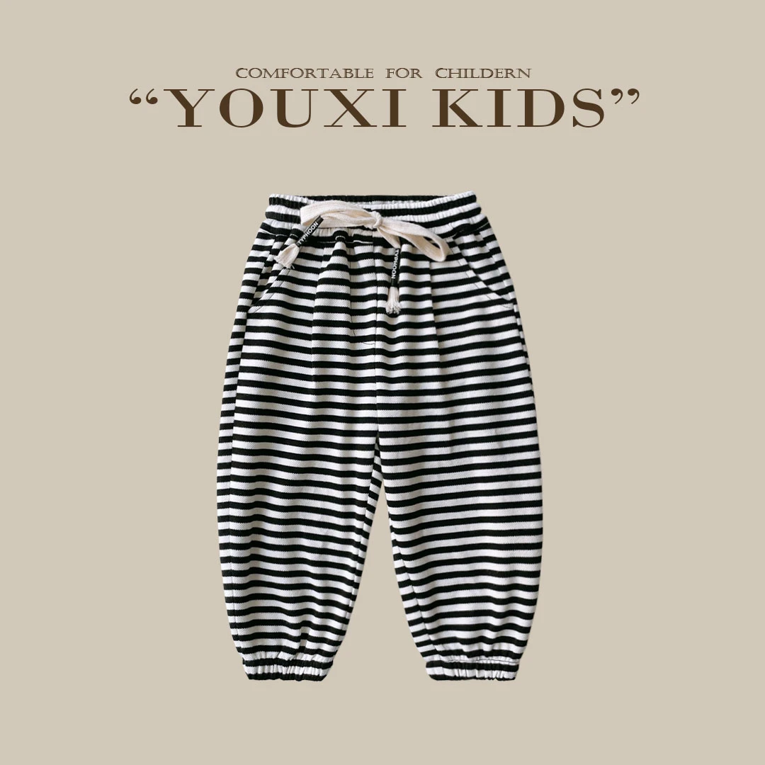 现【童趣】儿童条纹卫裤男女秋款幼儿园长裤小童运动裤纯棉FF1560