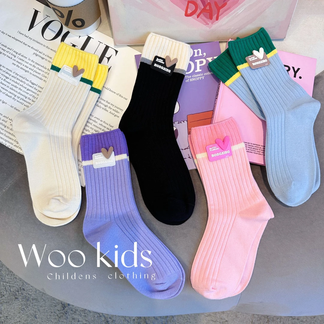 【爆款多巴胺】女童袜子儿童学生潮流透气学院风百搭纯色ins棉袜